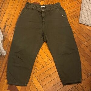 Olive Green Elastic Waist Chino Pants